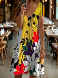 Casual Plant Flower 3D Print Dresses For Women 2025 Summer Retro Short Sleeve V-Neck Midi Dress Fashion Loose Plus Size Clothing
