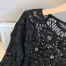 Casual Long Sleeve Elegant cardigan Beading O-neck Chic Vintage Hook Flower Hollow Out Top Plus Size Clothing