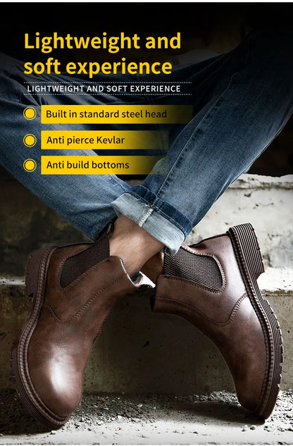 Latest 2023 Waterproof Men Leather Boots Steel Toe Cap Safety Work Shoes Anti Smashing Indestructible Construction Welding Boots