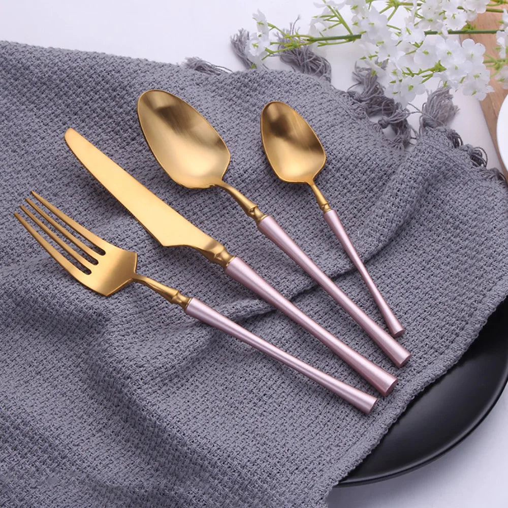 12/16/20 Pieces Stainless Steel Western Tableware Knife Fork Spoon Set Gold Cutlery Set Black Dinnerware Mirror Kitchen Utensils