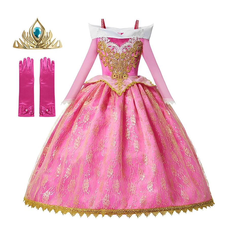 Girls Sleeping Beauty Aurora Cosplay Princess Dress Kids Rapunzel Frozen Elsa Cinderella Costume Party Clothing 2-10 Years