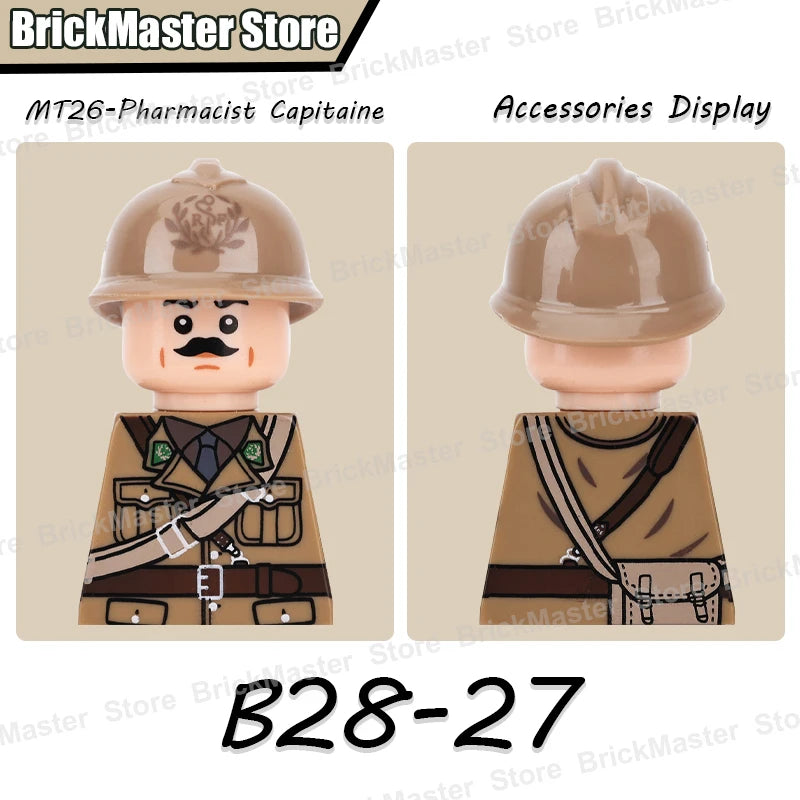 WW2 French Soldier Figure Building Blocks Military War Weapon Medical Officer Army Infantry Warrior Cavalry Gun Bricks Toy Gifts