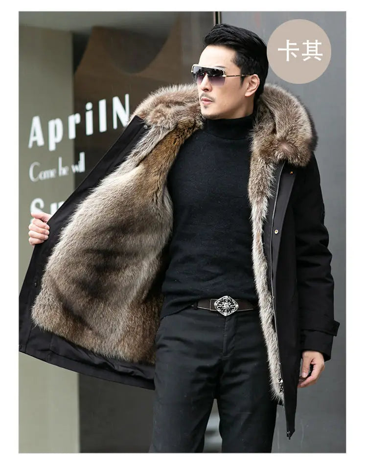 Abrigo de piel sintética Parker para hombre, cálido y nuevo de invierno, de una pieza, de piel sintética de visón, de longitud media.