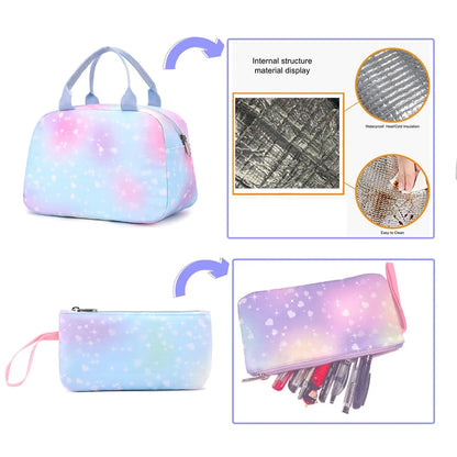 School Backpack Girls 3 Pieces with Lunch Bag Pencil Case 22 Litre Breathable School Bag Teenager Girls for 3-9 Grades Backpack