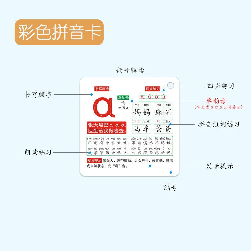 Pinyin cards, children's initial consonants, vowels, whole recognition, syllable learning cards, letter cards