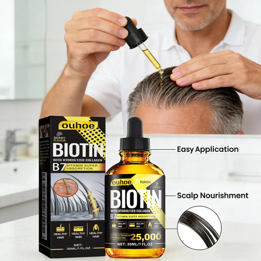 Óleo Capilar com Biotina e Colágeno – Sérum Fortalecedor para o Couro Cabeludo com Extratos Naturais de Alecrim e Ginseng – Para Mais Volume e Espessura – Indicado para Todos os Tipos de Cabelo