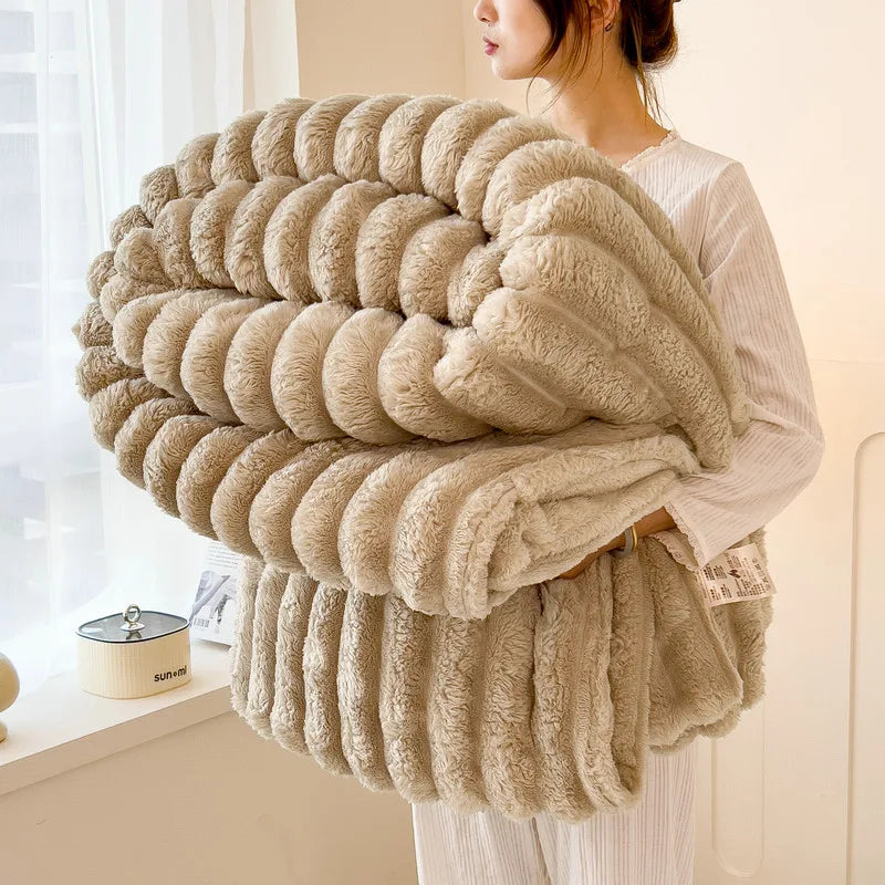 Solid Thickened Wide Striped Flannel Multifunctional Blanket, Can Be Used As Bed Sheet Cover Blanket, Sofa Blanket,nap Blanket