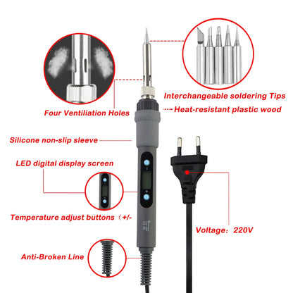 60W/80W Electric Soldering Iron Adjustable Temperature Digital Display Electronic Welding Repair Tools With Solder Tin Iron Tips