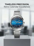 Relógio masculino automático vintage com calendário perpetuo em aço inoxidável