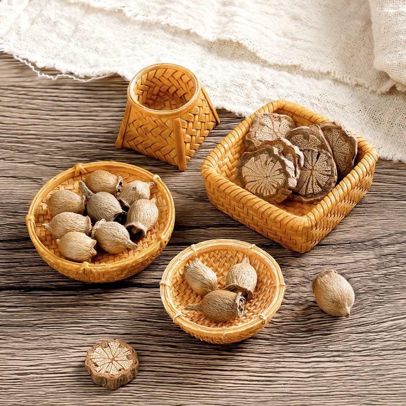 1pc Mini Simulated Rattan Basket Model DIY Creative Dollhouse Dessert Shop Food Vegetable Ornaments Craft Kitchen Decoration