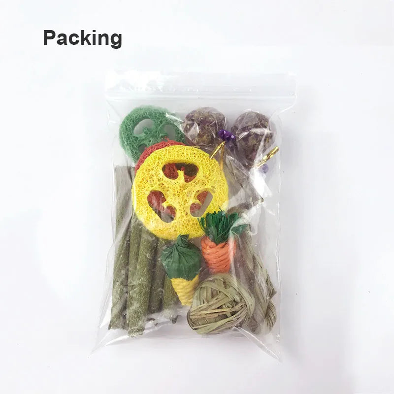 9/14PCS Small Pet Toy Set Chew Toy For Rabbits Teeth Grinding Teeth Guinea Pig Apple Branches Bite Wood Teeth Grinding Snacks