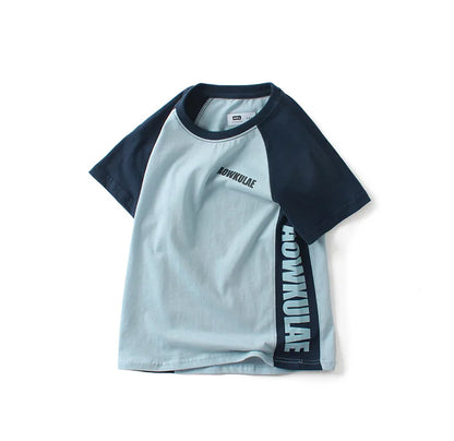 2022 Summer Korean Style Children T-Shirts Fashion Splicing Letter Design Kids Short Sleeve Tops Pure Cotton Children's Clothes
