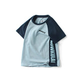 2022 Summer Korean Style Children T-Shirts Fashion Splicing Letter Design Kids Short Sleeve Tops Pure Cotton Children's Clothes