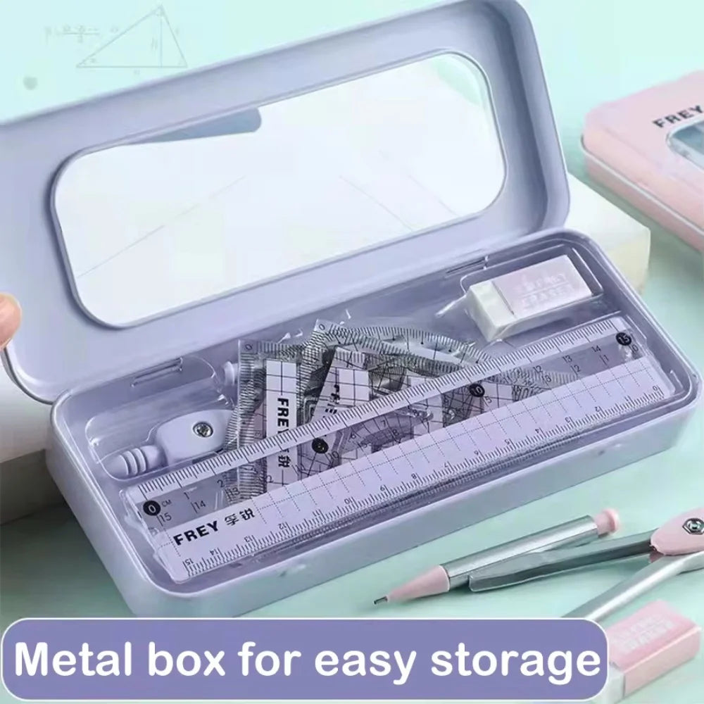7-Piece Compass and Ruler Set Student Ruler Set Cute Rriangle Ruler Set Exam Specific Ruler Box Set Ruler Set School Starts