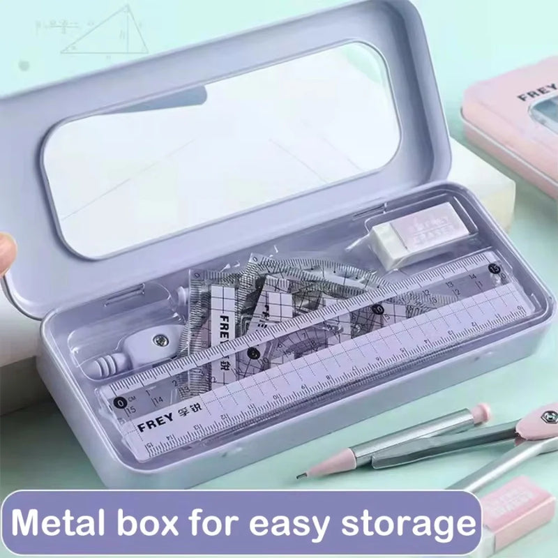 7-Piece Compass and Ruler Set Student Ruler Set Cute Rriangle Ruler Set Exam Specific Ruler Box Set Ruler Set School Starts