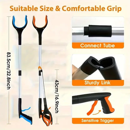 Recogedor de basura ligero y resistente con abrazadera giratoria de 360° para personas mayores, herramienta de recolección de basura de 32 pulgadas.