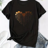 Camiseta gráfica feminina do coração do amor, tamanho positivo, casual