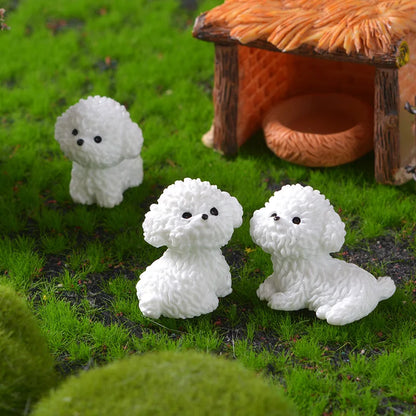 Mini figuras de perro Bichón Frisé, manualidades en miniatura para jardín de hadas, bricolaje, dormitorio infantil, sala de estar, coche, decoración de escritorio para el hogar