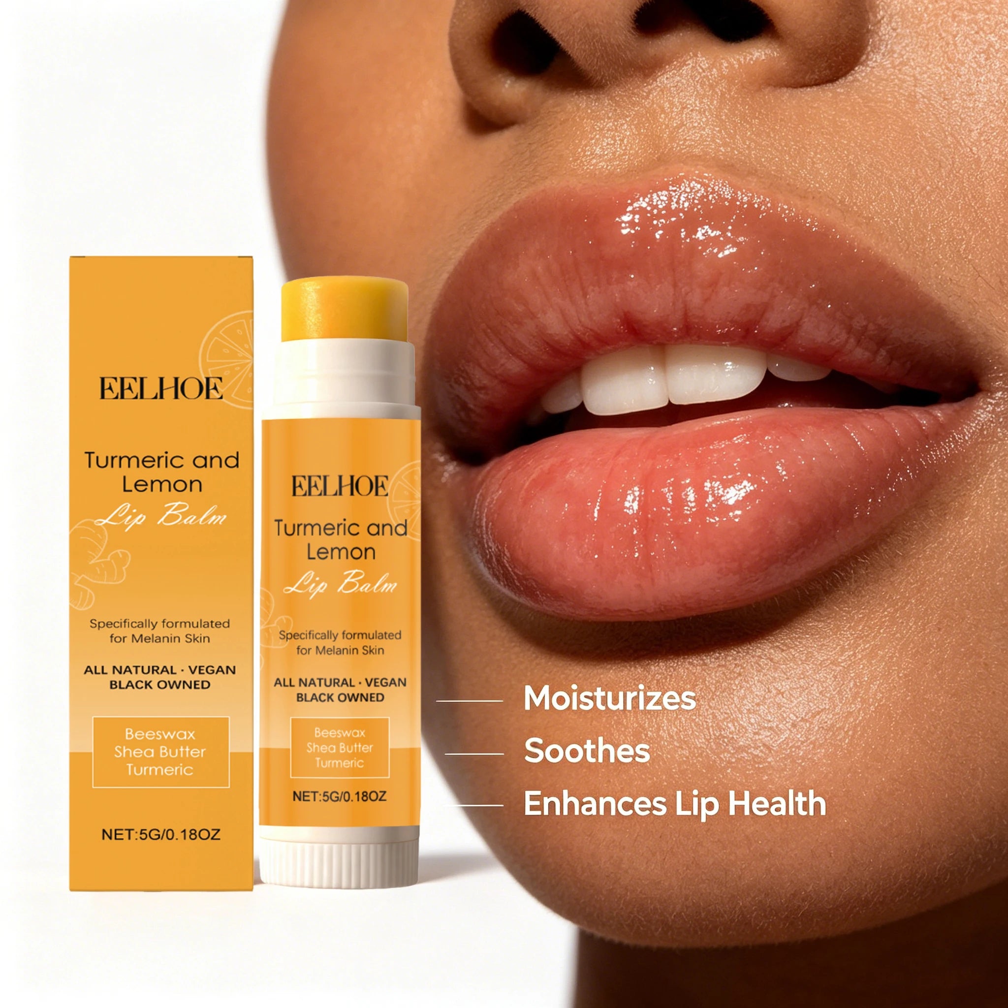 Bálsamo Labial de Cúrcuma e Limão – Tratamento Natural com Manteiga de Karité para Clareamento de Lábios Escurecidos, Hidratação e Base Pré-Maquiagem