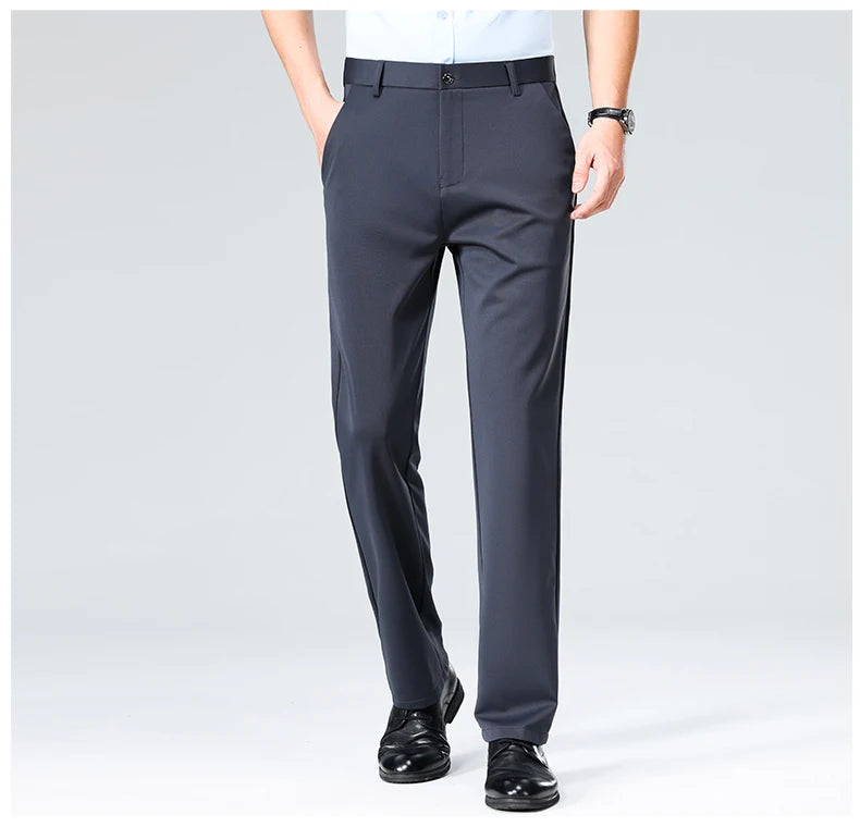 Pantalones de talla grande para hombre, pantalones de traje de negocios, pantalones de vestir formales elásticos, pantalones negros clásicos para hombre grande