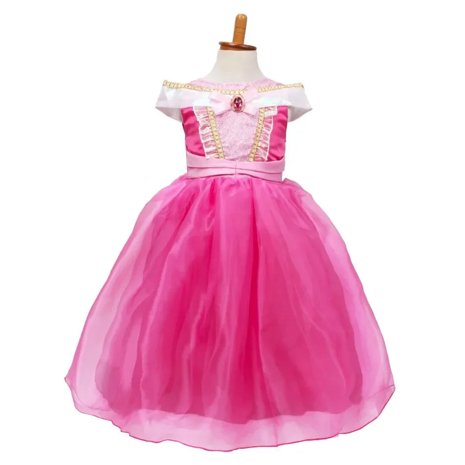 Girl Pink Dress Aurora Cosplay Costume Princess Deluxe Outfit Children Summer Brthday Party Elegant Gown Fairy Disguise Sets