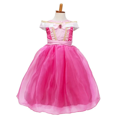 Girl Pink Dress Aurora Cosplay Costume Princess Deluxe Outfit Children Summer Brthday Party Elegant Gown Fairy Disguise Sets