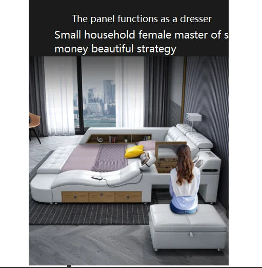 Light Luxury Leather Multi-functional Intelligent Projection Bed Modern Simple 1.8 Double Bed Storage Wedding Bed