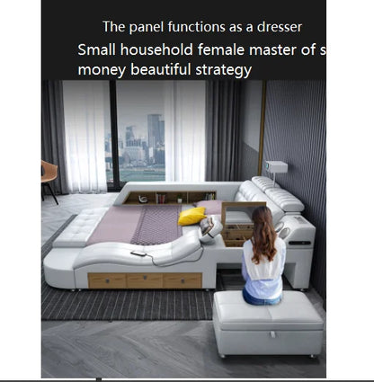 Light Luxury Leather Multi-functional Intelligent Projection Bed Modern Simple 1.8 Double Bed Storage Wedding Bed