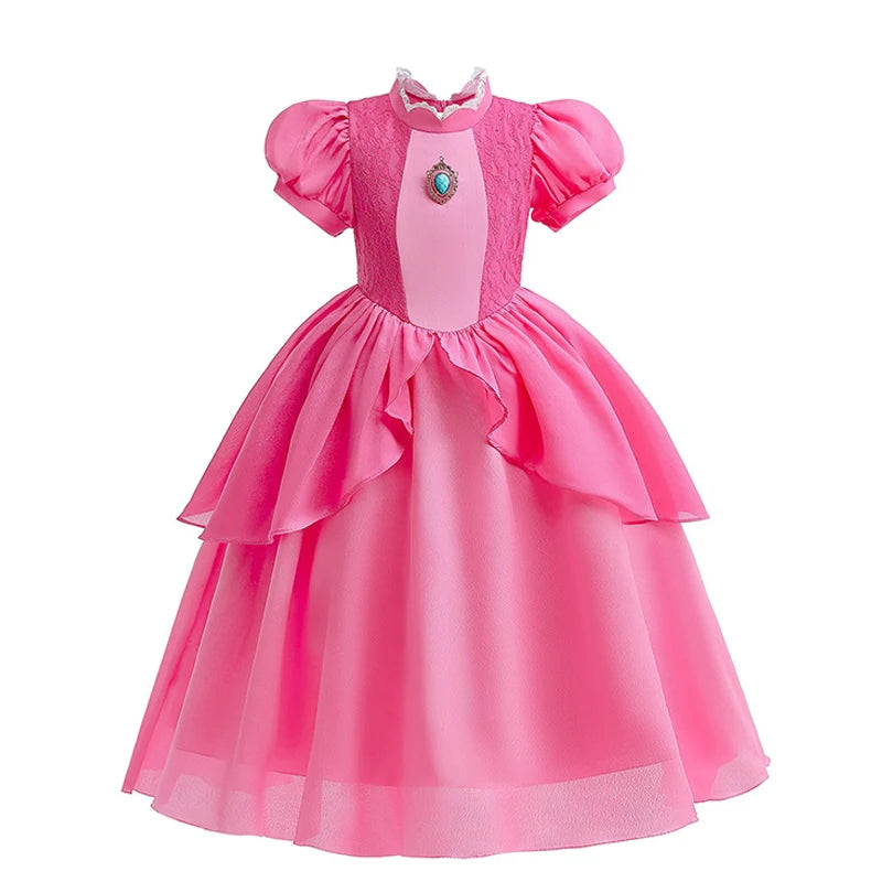 Peach Cosplay Costume for Girls Fancy Princess Cosplay Pink Dress Carnival Birthday Party Kids Movies Ball Gowns Clothes