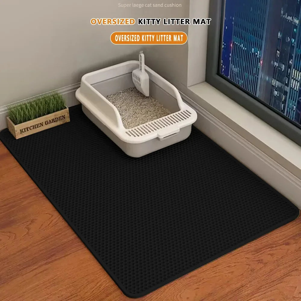 Alfombrilla para arena de gato de 90 x 60 cm, impermeable, de doble capa, para inodoro de mascotas, antideslizante, lavable y de arena.