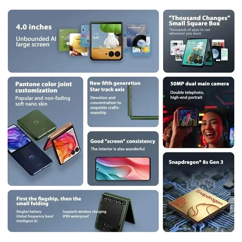 Motorola Moto Razr 50 Ultra 5G Foldable Phone Flip 6.9inch pOLED Display Snapdragon 8s Gen3 Wireless Charging Taiwan Version