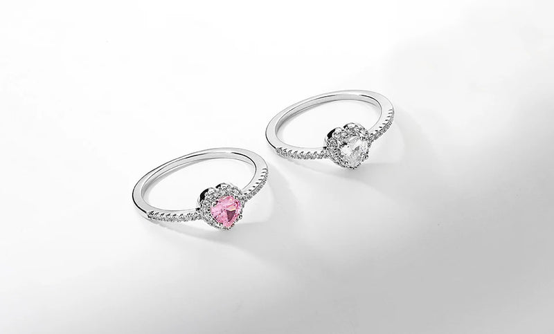 Anillos de compromiso ZAKOL con corazón rosa romántico y circonita cúbica para mujer, anillos de boda de moda con circonita cúbica AAA, joyería para regalo de San Valentín.