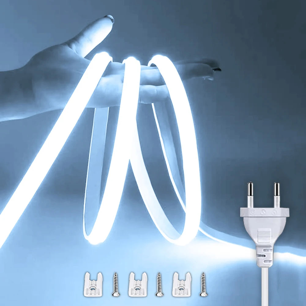 Tira de LED de 220 V con interruptor de encendido/apagado, resistente al agua, flexible, para dormitorio, cocina, jardín, iluminación exterior.