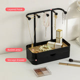 Caja de almacenamiento de joyas, soporte de exhibición con bandeja de madera para pulsera, collares, anillos, organizador colgante para el hogar