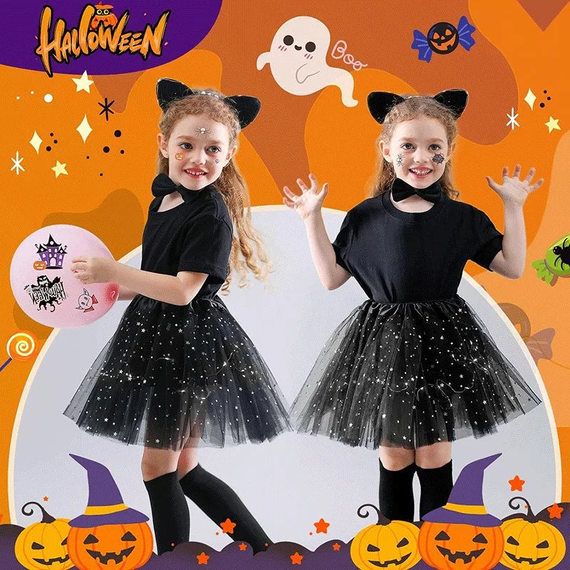 Animal Cat Tiger Cosplay Costume for Boys Girls Headband Clothes Shoes Tail Tutu Skirt Gloves Set for Kids School Performance