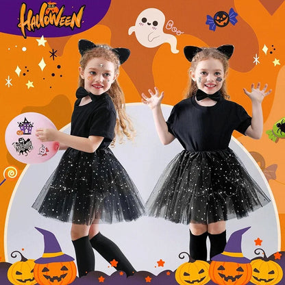 Animal Cat Tiger Cosplay Costume for Boys Girls Headband Clothes Shoes Tail Tutu Skirt Gloves Set for Kids School Performance