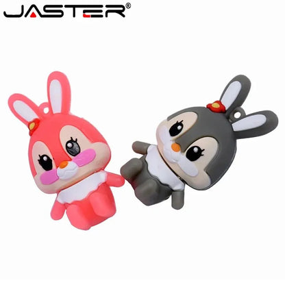 Lovely Rabbits USB Flash Drive 64GB Cartoon Pink Memory Stick 32GB Creative Gift Pen Drive 16GB Free Key Chain External Storage