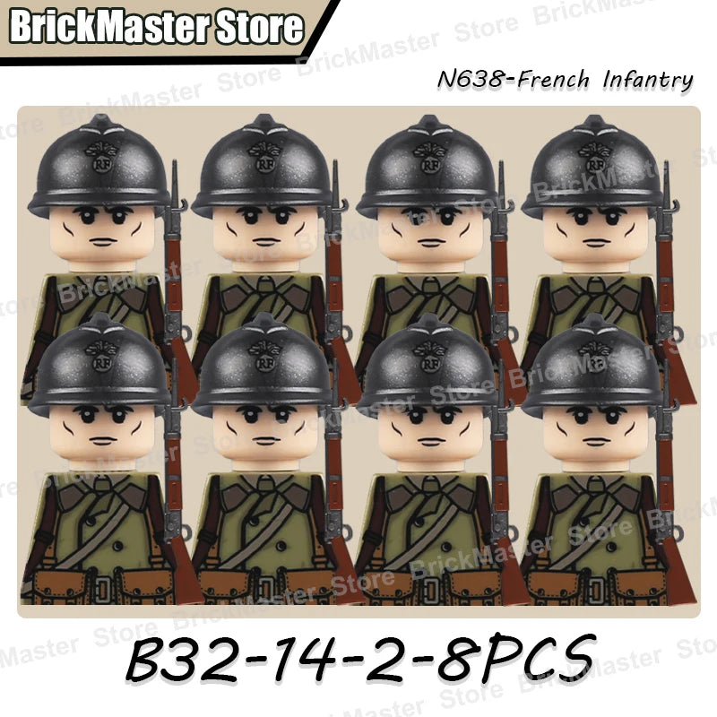 WW2 French Soldier Figure Building Blocks Military War Weapon Medical Officer Army Infantry Warrior Cavalry Gun Bricks Toy Gifts