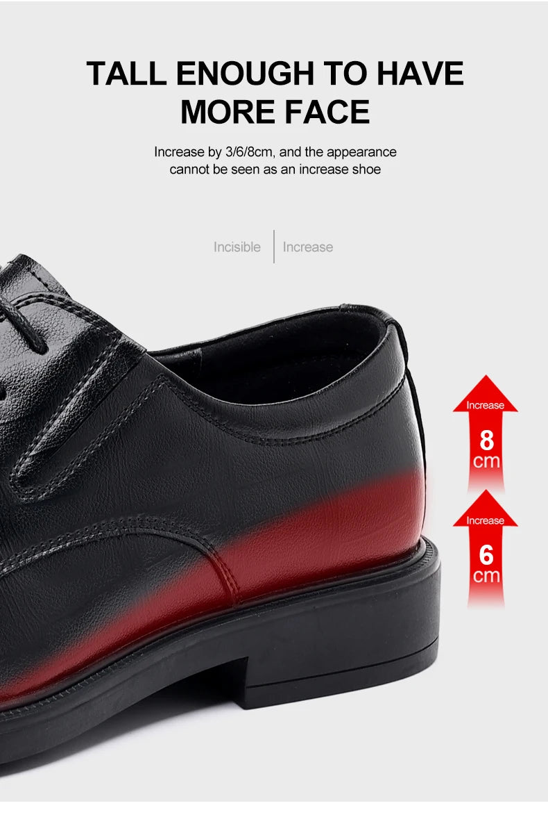 3/6/8 CM Elevator Shoes Men Dress Shoes Black Soft Leather Men Heightening Formal Shoes Casual Business Men Oxfords Suit Shoes