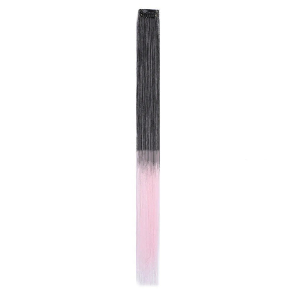 New Stripe Printed Clip-in Hair Extensions Synthetic Straight Hair Highlights Colorful 18 Inch Wig Hairpieces for Girls