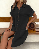Vintage Women Solid Mini Dress Summer Fashion V-neck Three Quater Sleeve Cotton Linen Dress Ladies Casual Holiday Vestidos