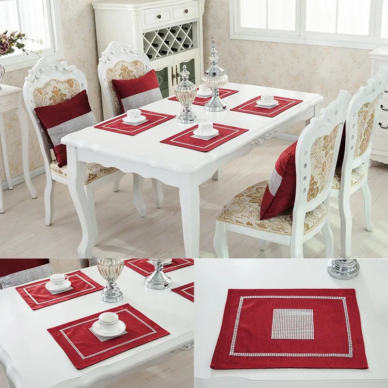 Heat Resistant Dining Table Mat Diamond Embedded Anti Slip Western Dining Pad Cushion Home Use Tablecloth Accessories