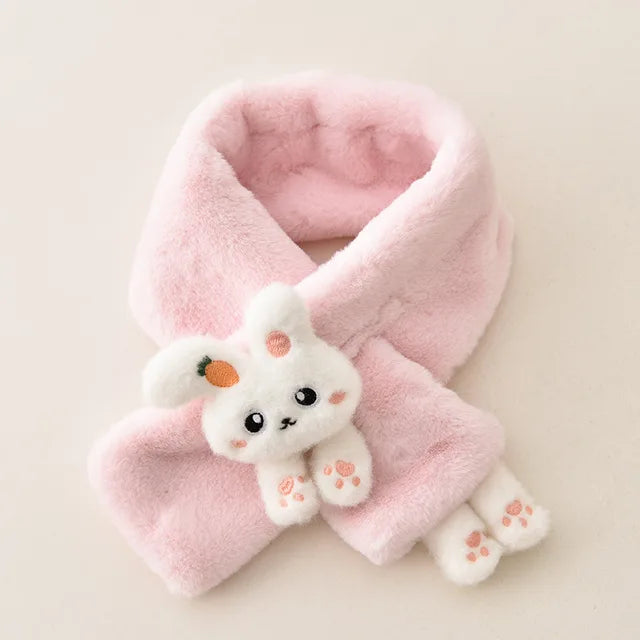 Thick Plush Scarf for Boys Girls Kids Scarf Bib Cute Cartoon Rabbit Faux Fur Neck Protection Warm Shawl Cross Winter 