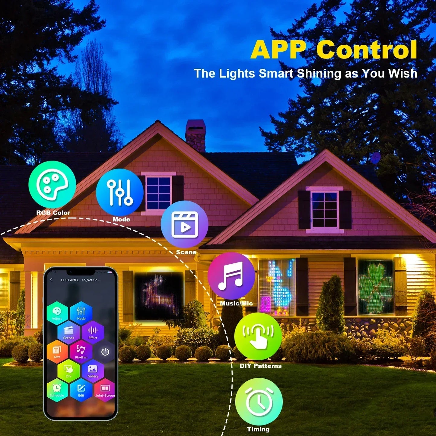 Cortina de luces inteligentes de 400 LED con Bluetooth y aplicación, cadena de luces LED RGB, luces de hadas DIY con cambio de música para decoración de ventanas y dormitorios.
