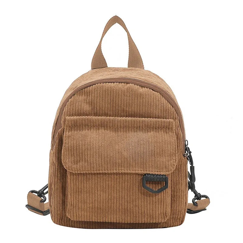 Women's Mini Backpack Fashion Solid Color Corduroy Small Simple Casual Traveling Large Capacity Durable Female's Schoolbag