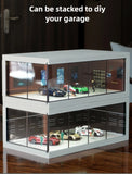 1/64 Simulated Alloy Car Model Showroom for Boy Miniature Acrylic Parking Lot Car Display Stand with Lights Kids Collection Toys