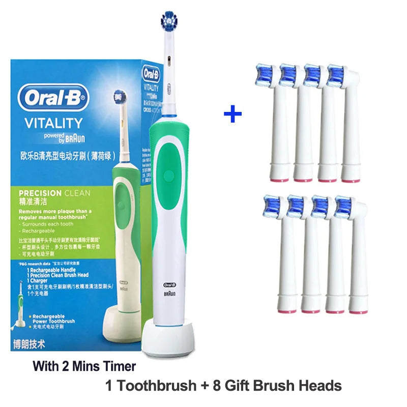 Cepillo de dientes eléctrico Oral B 2D, giratorio, con vibración, recargable, cerdas de acción cruzada, cuidado bucal, 4 cabezales de regalo gratis