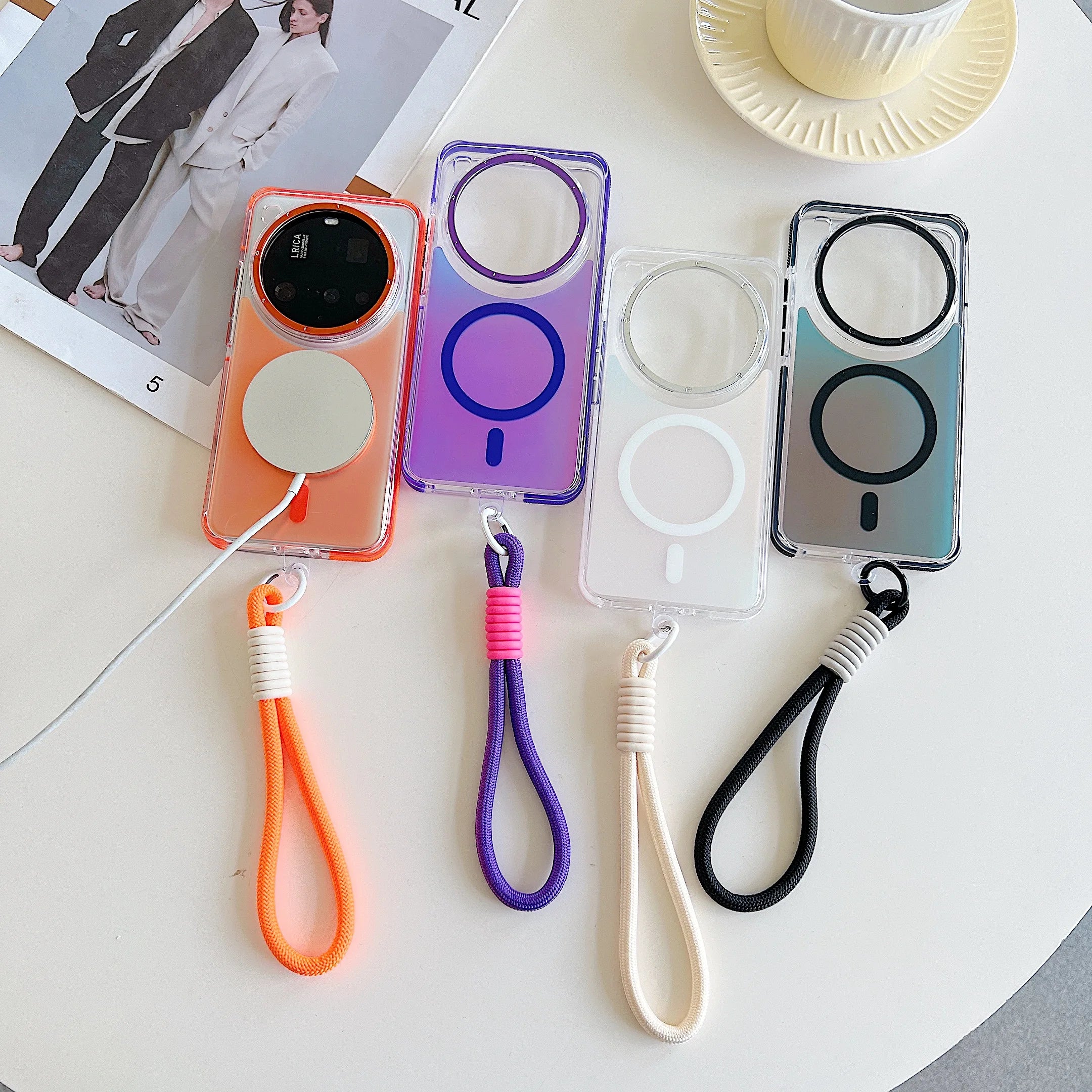Fashion Laser Gradient Magnetic Lanyard Shockproof Case for Xiaomi 15 Ultra For Redmi Note14 Pro + 5G 14C For Magsafe Cover