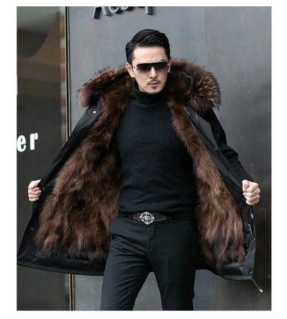 Abrigo de piel sintética Parker para hombre, cálido y nuevo de invierno, de una pieza, de piel sintética de visón, de longitud media.