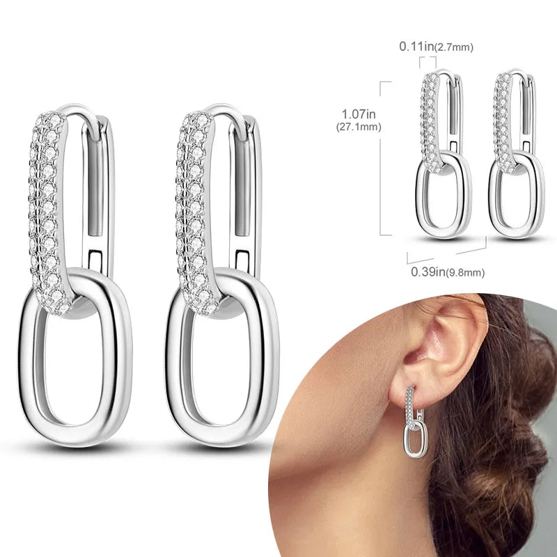 925 Sterling Silver Hypoallergenic Hoops Earrings com zircônia, jóias elegantes para mulheres e meninas, alta qualidade